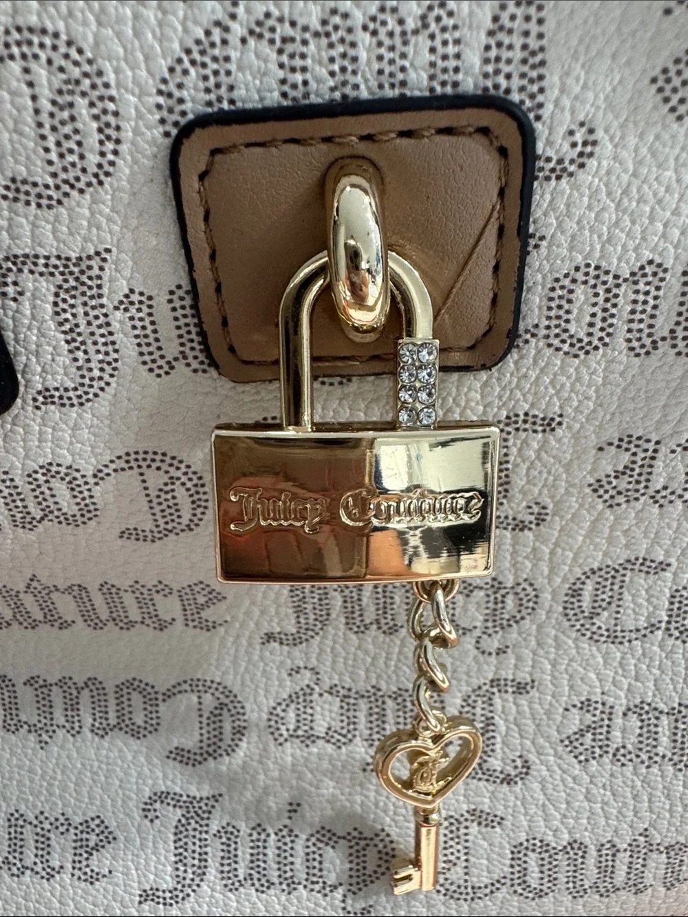 Juicy Couture Beige and Tan Logo Dome Satchel with Gold Charm